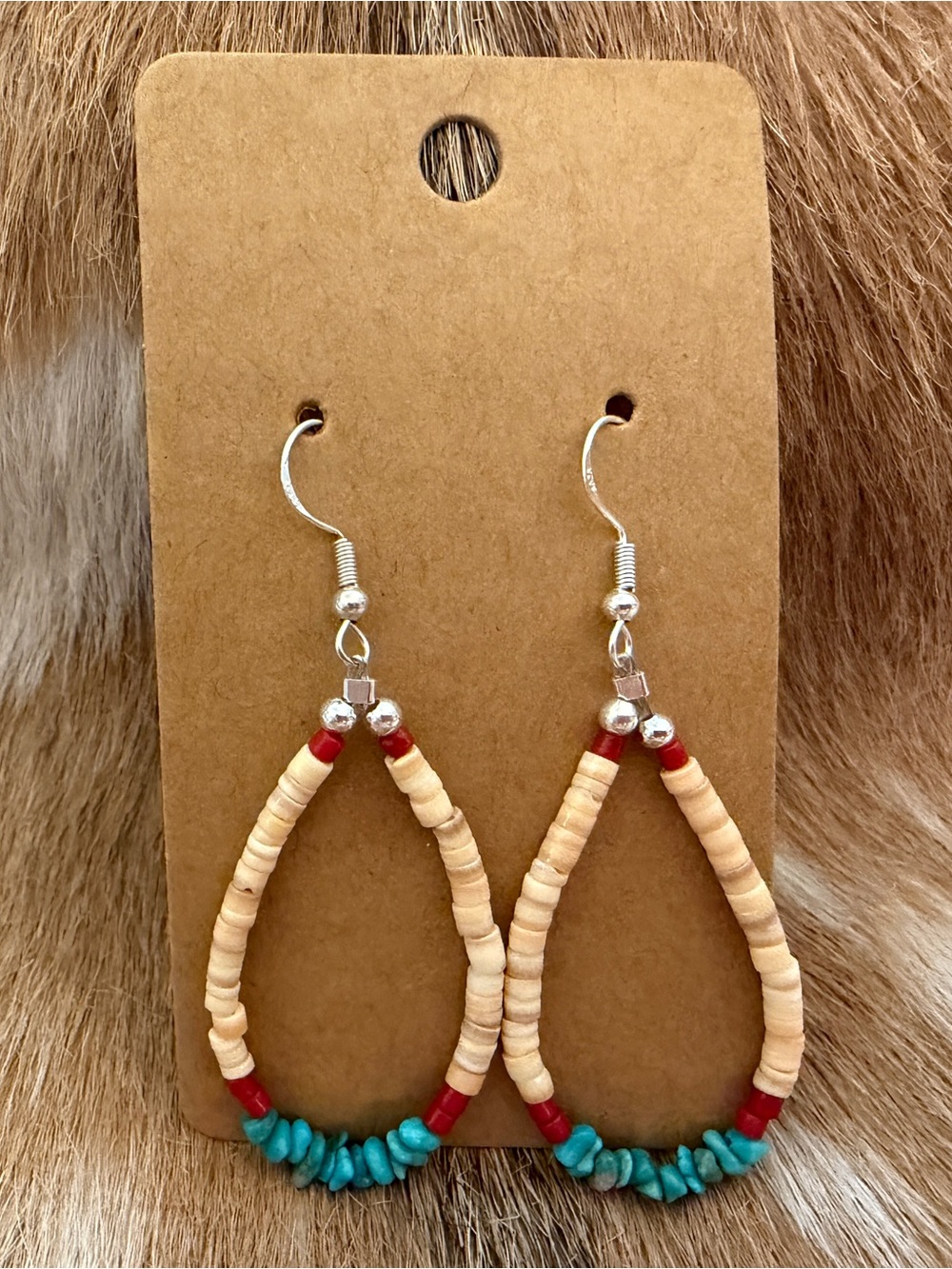❤️ Native American “S Duncan” Turquoise Nugget Coral Melon Shell 925 Earrings - Picture 7 of 10